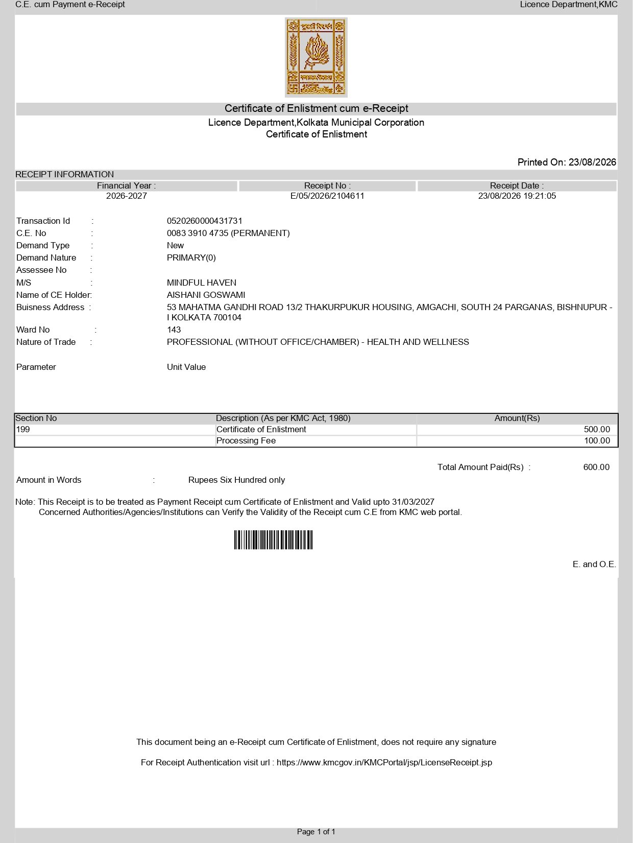 Mindful Haven Trade License